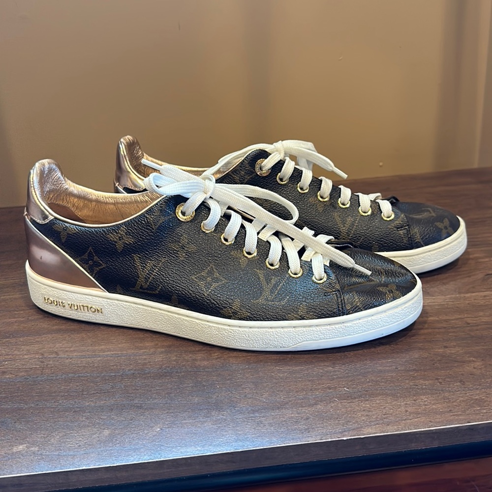 LOUIS VUITTON Used Monogram Coated Canvas Frontrow Leather Sneaker, Sz 39.5